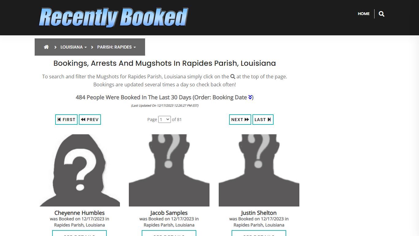 Bookings, Arrests and Mugshots in Rapides Parish, Louisiana