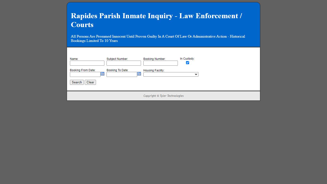 Rapides Parish Inmate Inquiry - Law Enforcement / Courts
